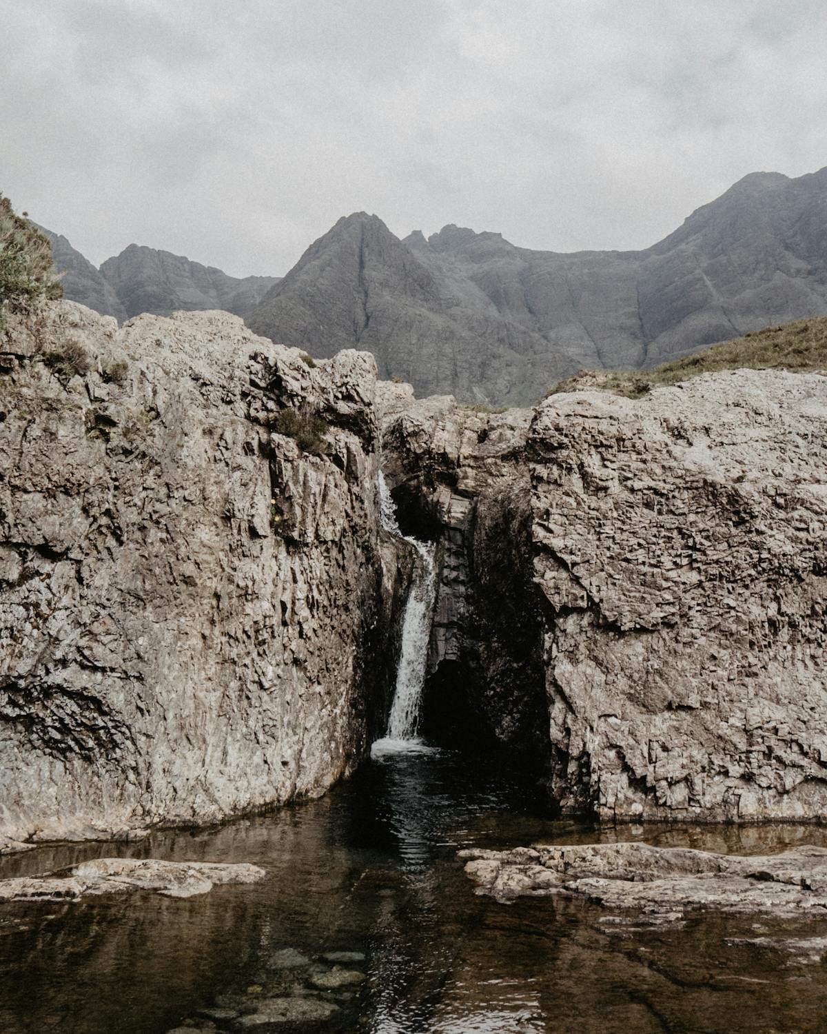 The crystal-clear Fairy Pools at the foot of the Cuillin Mountains on the Isle of Skye